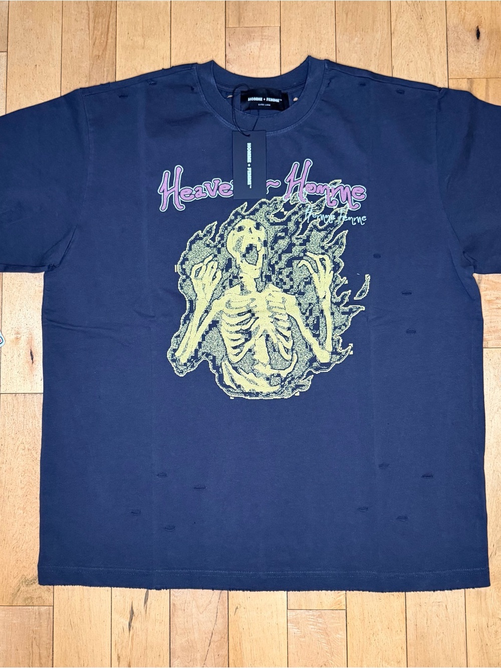 Homme + Femme  Heaven Or Homme Destressed Tee Black Msrp $120 Men’s XL